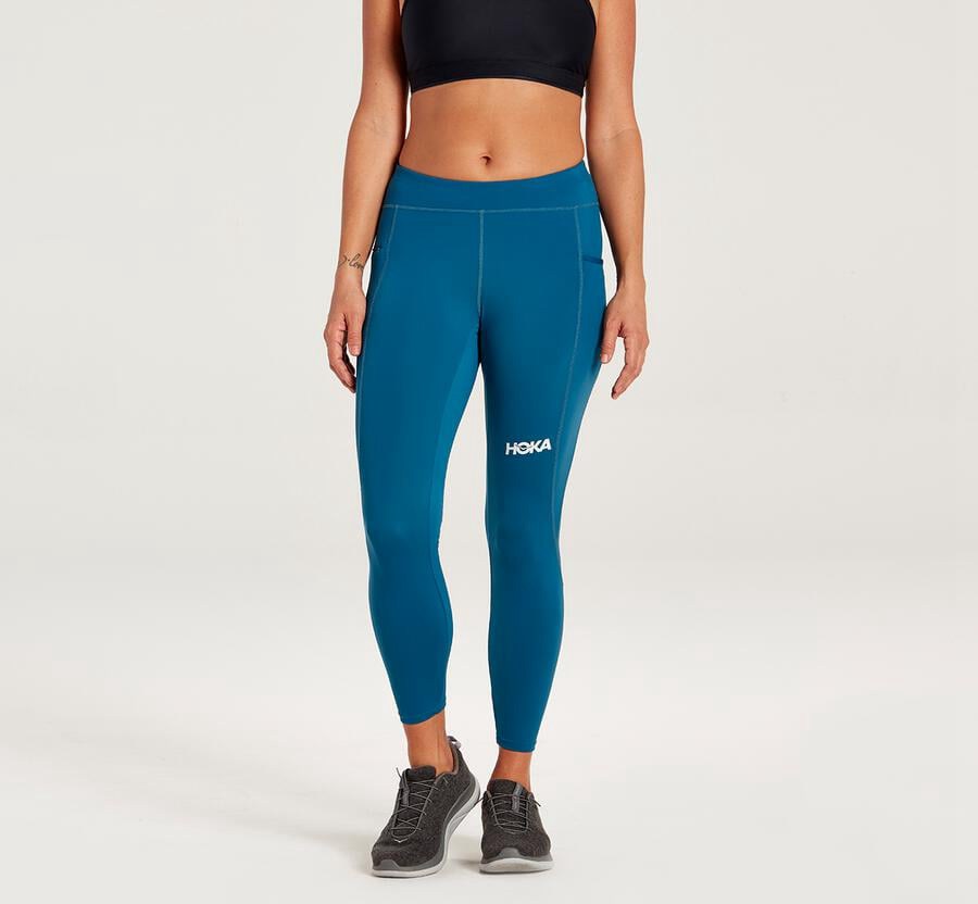 Pants Womens - Hoka One One Performance Crop Tight - Blue - ZHQTAUD-93